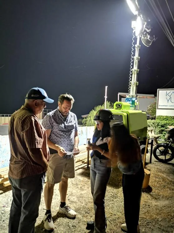 DAF POWER lighting tower illuminating a park at night — 25-unit park lighting project