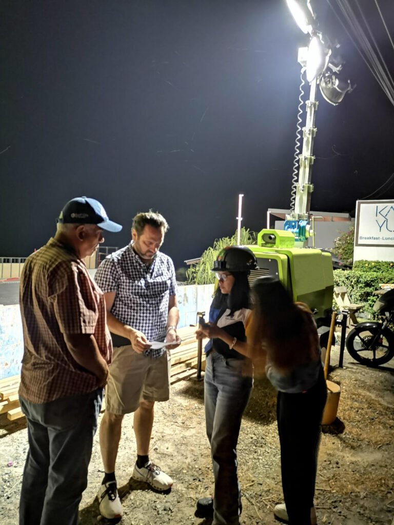 DAF POWER lighting tower illuminating a park at night — 25-unit park lighting project